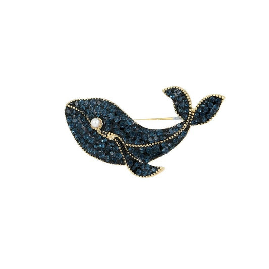 Chic Blue Gemstone Whale Brooch with Pearl Eye